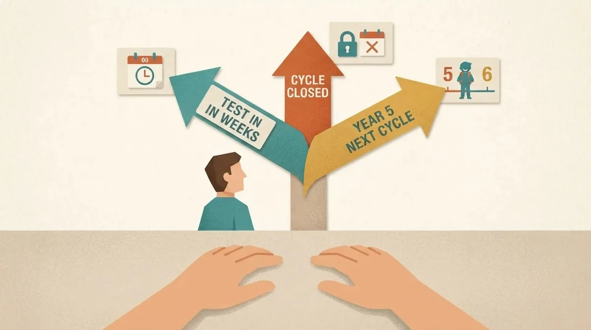 Three-way signpost showing the three positions a parent can be in during the 11 plus cycle