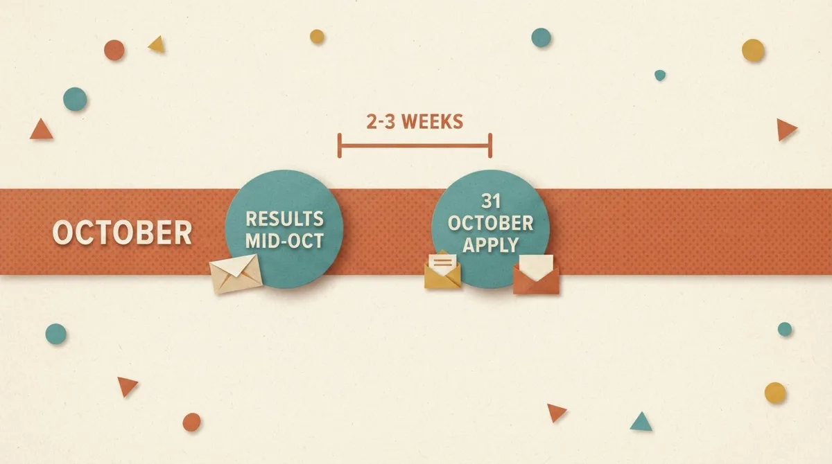 Diagram showing the short gap between mid-October results and the 31 October application deadline