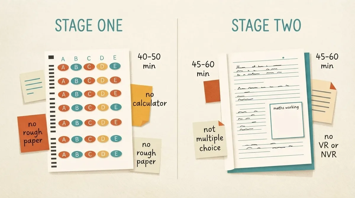 Comparison of the stage one multiple choice answer sheet and the stage two written answer booklet